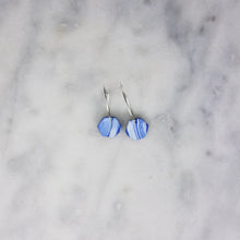 Load image into Gallery viewer, Hexagon Wave Pattern Blue &amp; White Hoop Dangle Handmade Earrings
