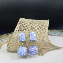 Load image into Gallery viewer, Double Cube Bead Marble Pattern Blue &amp; Purple &amp; White Dangle Handmade Earrings
