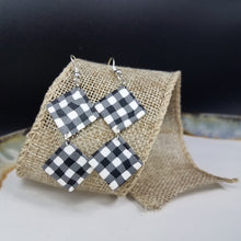 Load image into Gallery viewer, Double Rhombus Buffalo Plaid Pattern Black &amp; White Dangle Handmade Earrings
