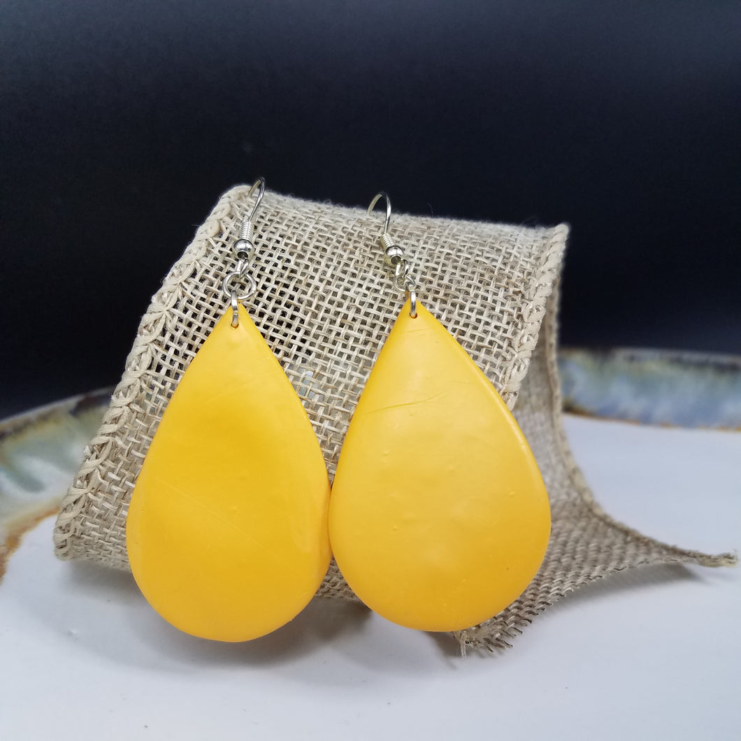 Teardrop Solid Pattern Yellow Dangle Handmade Earrings