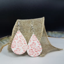 Load image into Gallery viewer, Teardrop Rose Pattern Pink &amp; White Dangle Handmade Earrings
