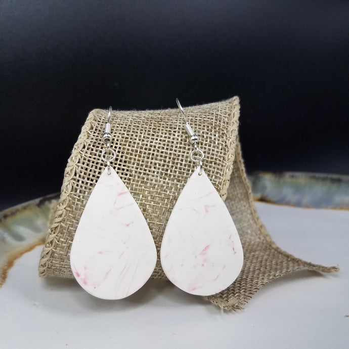 Teardrop Marble Pattern White & Pink Dangle Handmade Earrings