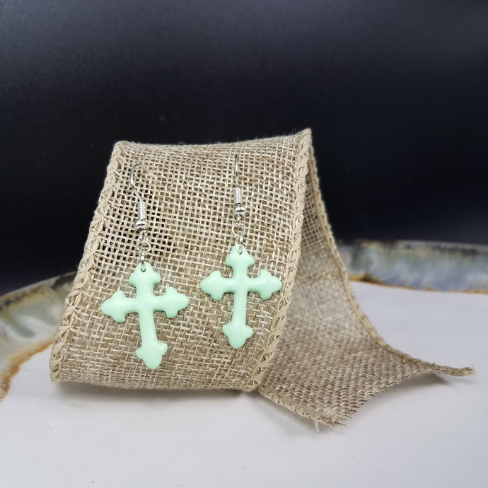 Fancy Cross Solid Pattern Green Dangle Handmade Earrings