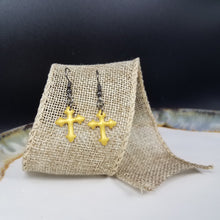 Load image into Gallery viewer, Fancy Cross Solid Pattern Gold Dangle Handmade Earrings
