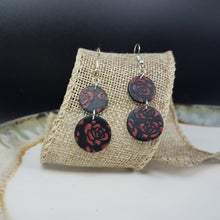 Load image into Gallery viewer, Double Circle Rose Pattern Black &amp; Red Dangle Handmade Earrings
