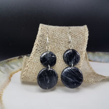 Load image into Gallery viewer, Double Circle Marble Pattern Black &amp; Silver Dangle Handmade Earrings
