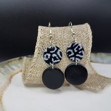 Load image into Gallery viewer, Double Circle Leopard Print Pattern Black &amp; White Dangle Handmade Earrings
