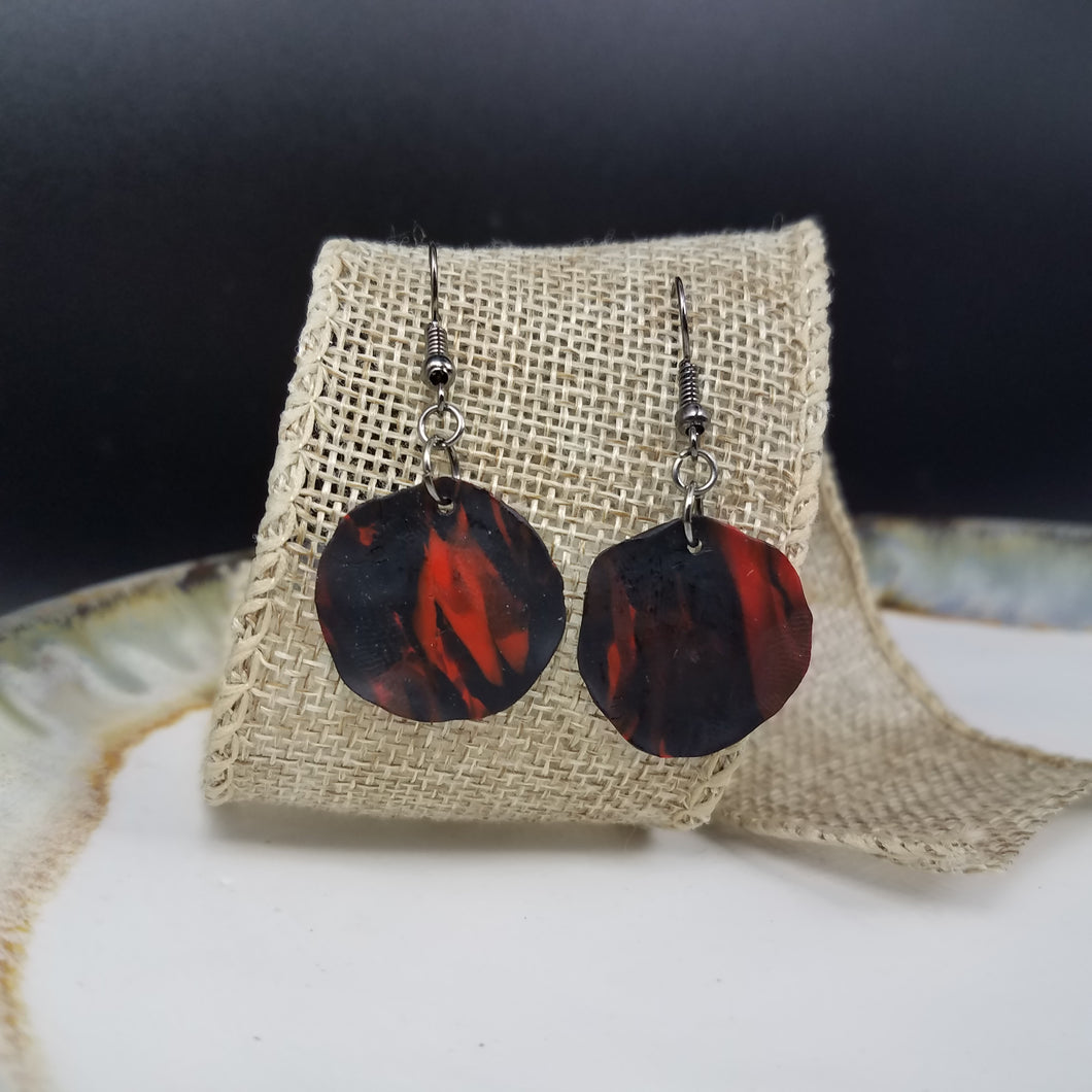 Petal Wave Pattern Black & Red Dangle Handmade Earrings