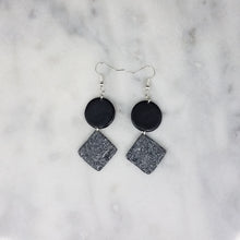 Load image into Gallery viewer, Double Rhombus &amp; Circle Abstract Black &amp; Gray &amp; Black &amp; White Dangle Handmade Earrings
