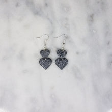 Load image into Gallery viewer, Double Heart Abstract Gray &amp; Black &amp;  White Dangle Handmade Earrings
