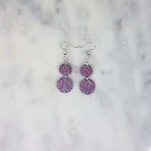 Load image into Gallery viewer, Double Circle Rose Pattern Gray &amp; Pink Dangle Handmade Earrings
