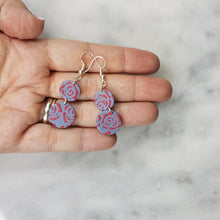 Load image into Gallery viewer, Double Circle Rose Pattern Gray &amp; Pink Dangle Handmade Earrings
