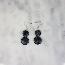Load image into Gallery viewer, Double Circle Marble Pattern Black &amp; Silver Dangle Handmade Earrings
