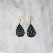Load image into Gallery viewer, Teardrop Floral Leaf Pattern Black &amp; Gold Dangle Handmade Earrings
