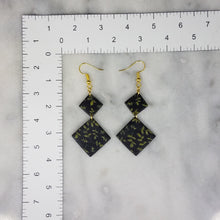 Load image into Gallery viewer, Double S&amp;L Rhombus Floral Leaf Pattern Black &amp; Gold Dangle Handmade Earrings
