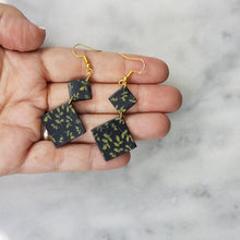 Load image into Gallery viewer, Double S&amp;L Rhombus Floral Leaf Pattern Black &amp; Gold Dangle Handmade Earrings
