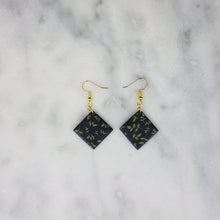 Load image into Gallery viewer, Rhombus Floral Leaf Pattern Black &amp; Gold Dangle Handmade Earrings
