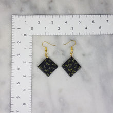 Load image into Gallery viewer, Rhombus Floral Leaf Pattern Black &amp; Gold Dangle Handmade Earrings
