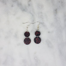 Load image into Gallery viewer, Double Circle Rose Pattern Black &amp; Red Dangle Handmade Earrings
