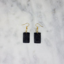 Load image into Gallery viewer, Rectangle Speckled Pattern Black &amp; Gold Dangle Handmade Earrings
