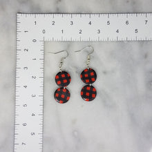 Load image into Gallery viewer, Circle Buffalo Plaid Pattern Black &amp; Red Dangle Handmade Earrings
