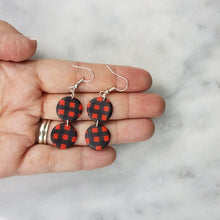 Load image into Gallery viewer, Double Circle Buffalo Plaid Pattern Black &amp; Red Dangle Handmade Earrings
