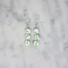 Load image into Gallery viewer, Triple Circle Leaf Pattern White &amp; Green Dangle Handmade Earrings

