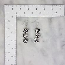 Load image into Gallery viewer, Triple Heart Floral Abstract Pattern Black &amp; White Dangle Handmade Earrings
