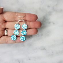 Load image into Gallery viewer, Triple Circle Floral Pattern Blue &amp; White Dangle Handmade Earrings
