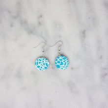 Load image into Gallery viewer, Circle (M) Floral Pattern Blue &amp; White Dangle Handmade Earrings
