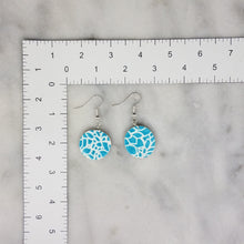 Load image into Gallery viewer, Circle (M) Floral Pattern Blue &amp; White Dangle Handmade Earrings
