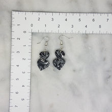 Load image into Gallery viewer, Double Heart Marble Pattern Black &amp; Gray &amp; White Dangle Handmade Earrings
