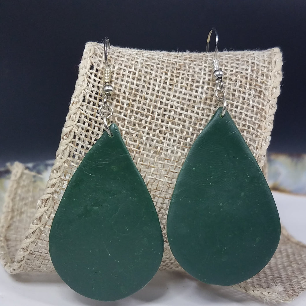 Teardrop Solid Green Dangle Handmade Earrings