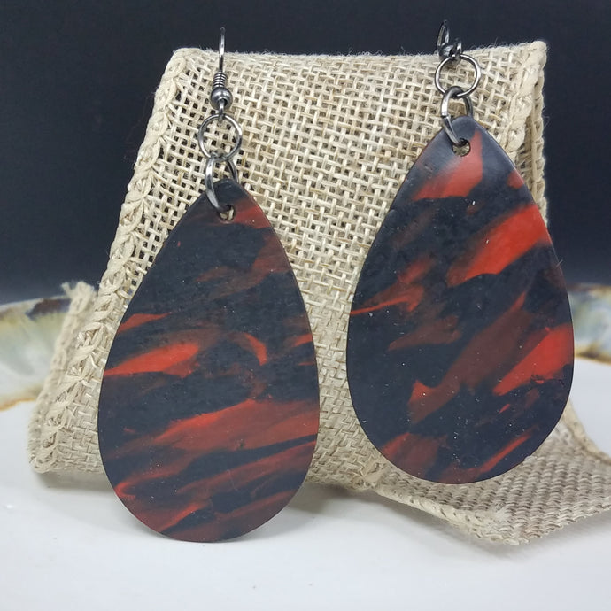XL Teardrop Wave Black & Red Dangle Handmade Earrings
