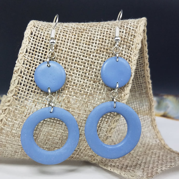 Double Circle & Open Circle Solid Denim Dangle Handmade Earrings