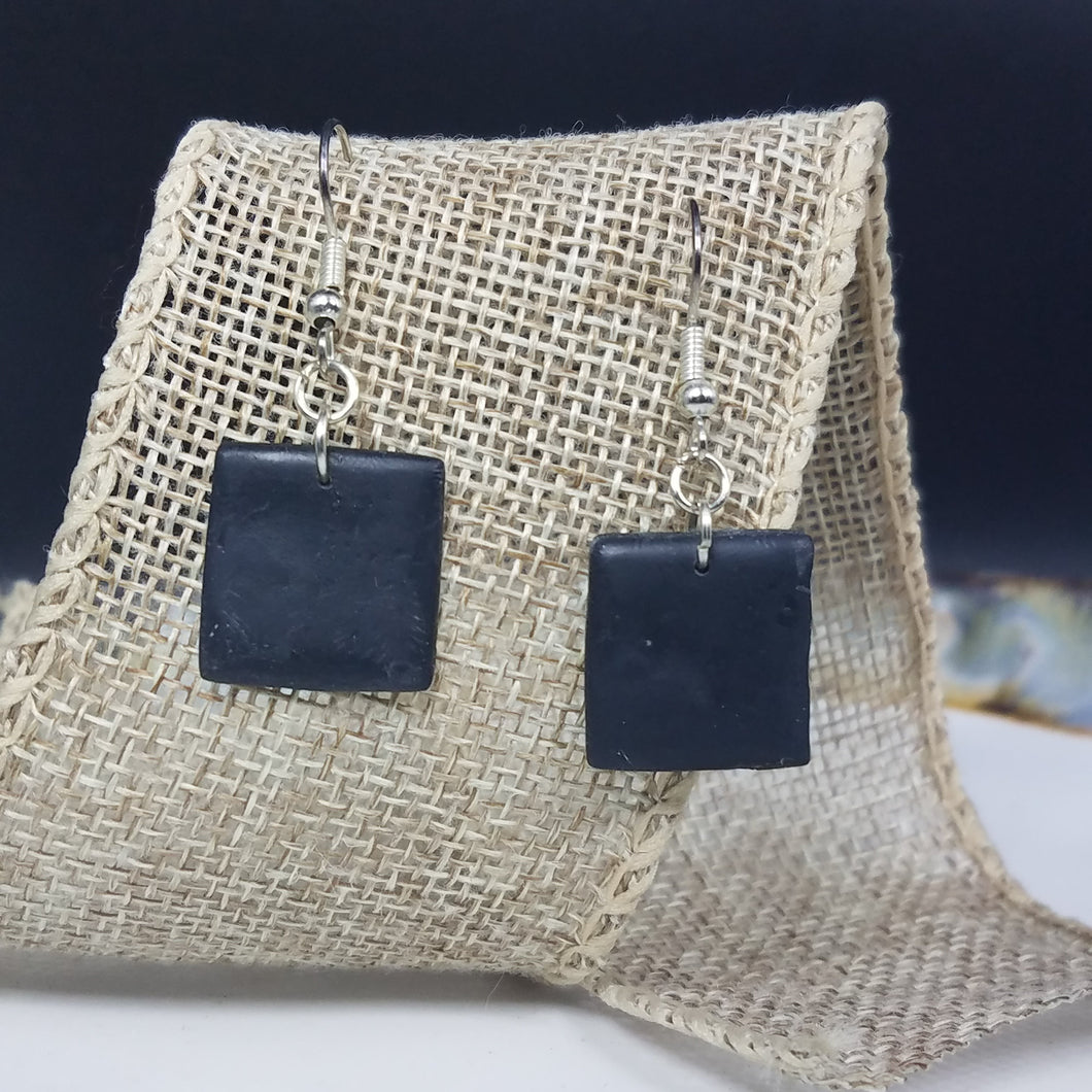 Square Solid Black Dangle Handmade Earrings