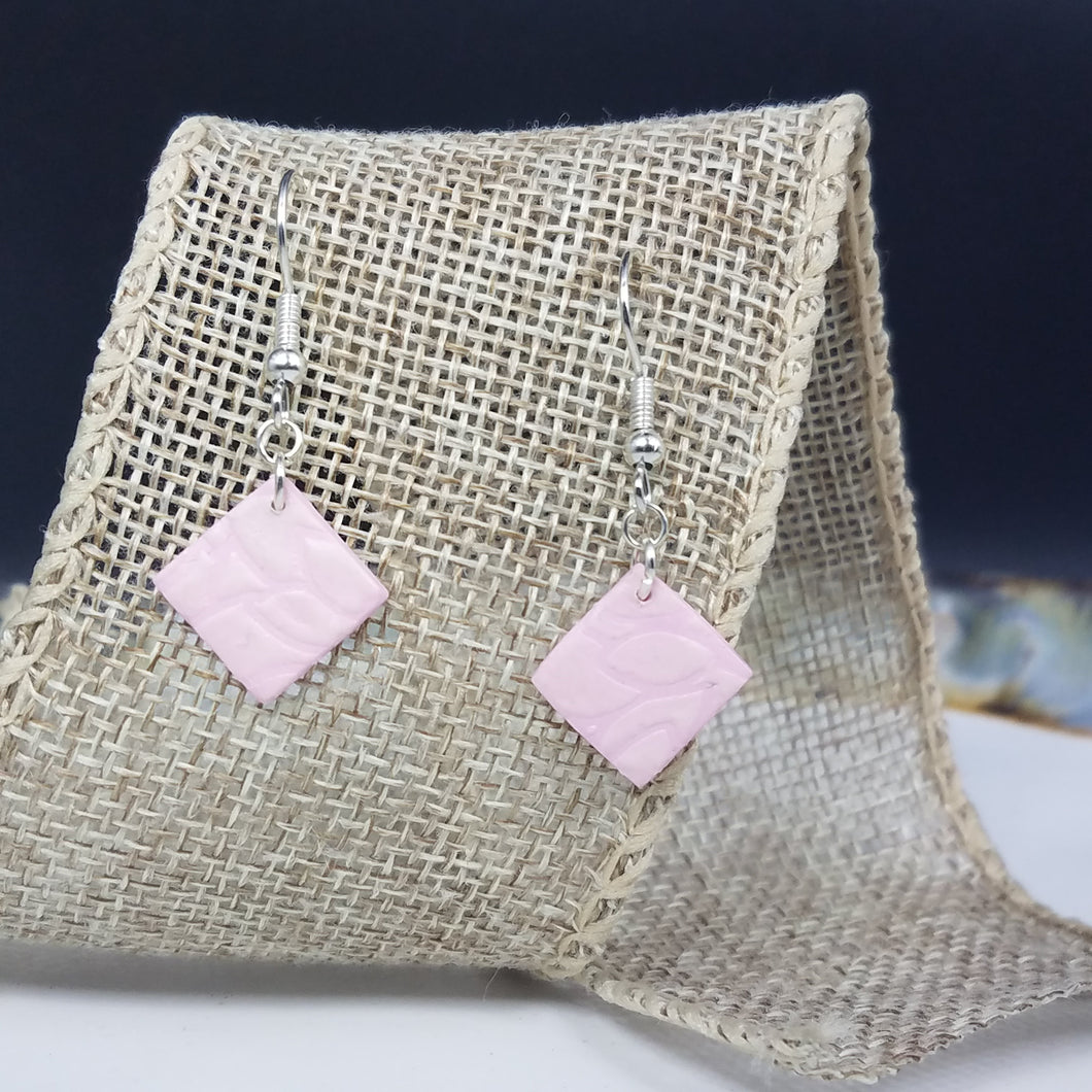 Rhombus Floral Pink Dangle Handmade Earrings