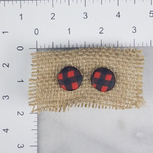Load image into Gallery viewer, Circle Buffalo Plaid Pattern Black &amp; Red Post Handmade Earrings

