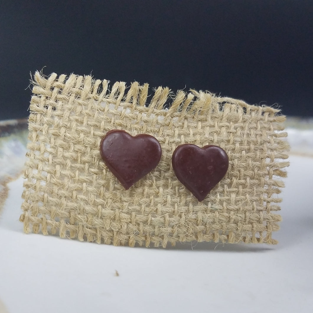 Heart Solid Pattern Brown Post Handmade Earrings