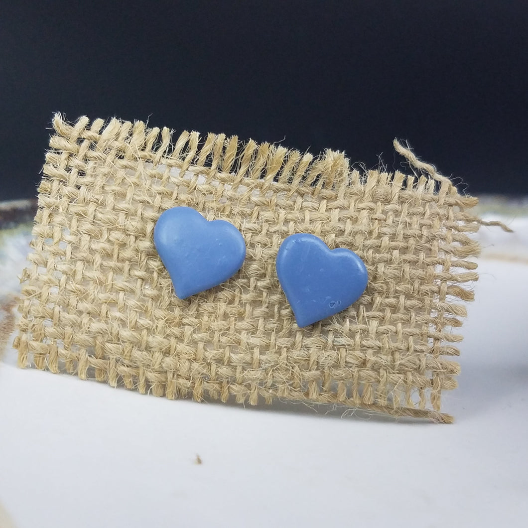 Heart Solid Pattern Denim Post Handmade Earrings