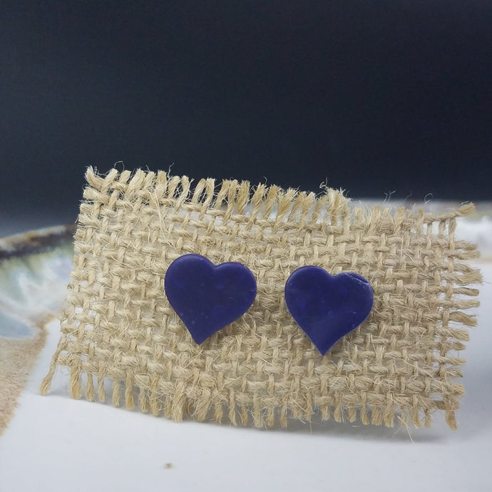 Heart Solid Pattern Blue Post Handmade Earrings