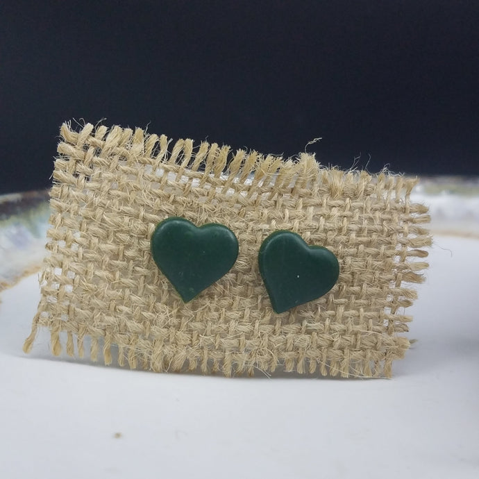 Heart Solid Pattern Green Post Handmade Earrings
