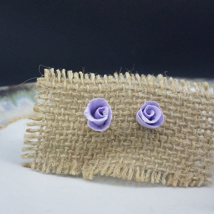 Rose Solid Pattern Purple Post Handmade Earrings