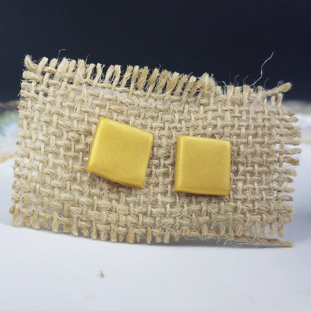 Square Solid Pattern Gold Post Handmade Earrings
