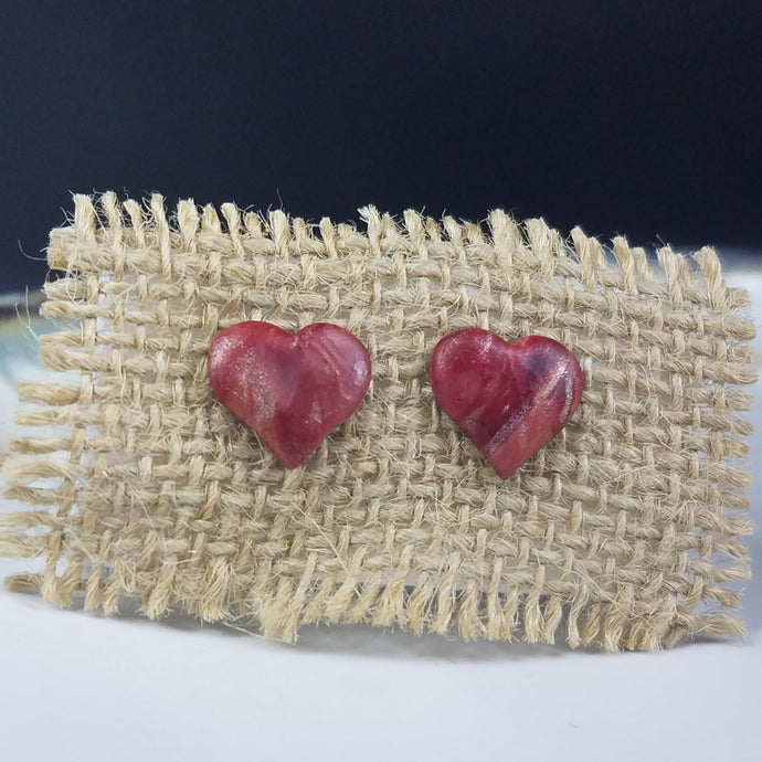 Heart Abstract Pattern Burgundy & Rose Gold Post Handmade Earrings
