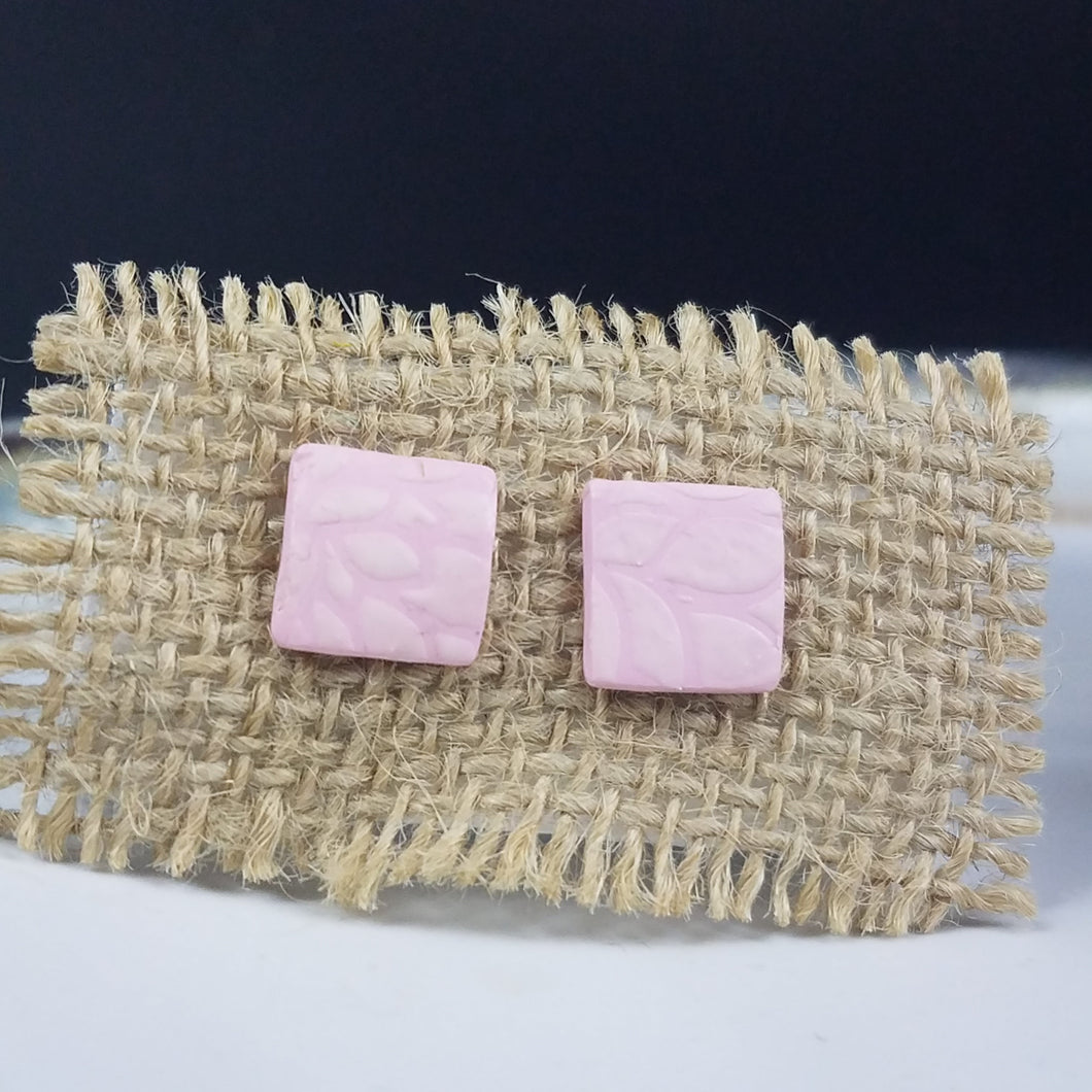 Square Floral Pattern Pink Post Handmade Earrings