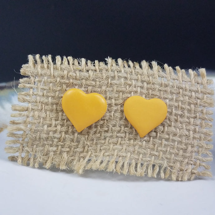 Heart Solid Pattern Yellow Post Handmade Earrings