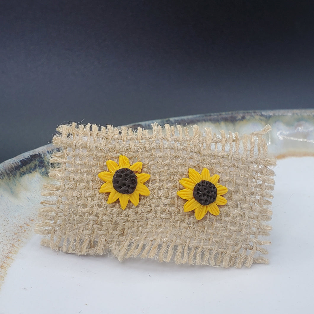 Sunflower Small Handmade Post Earrings Polymer Clay