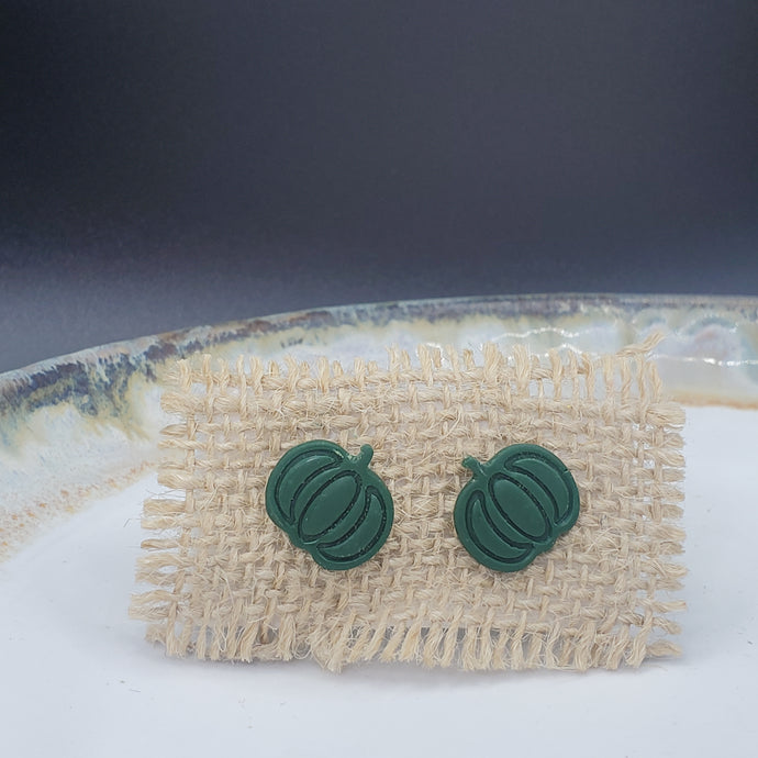 S Pumpkin Solid Green Post Handmade Earrings
