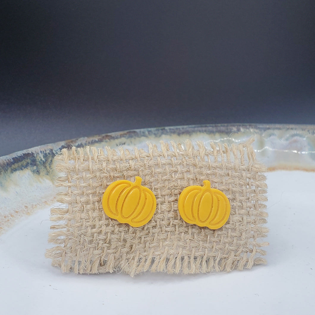 Small Pumpkin Solid Yellow Post Handmade Earrings